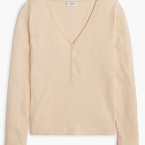 J. Crew Women's Long sleeve button henley V neck cream